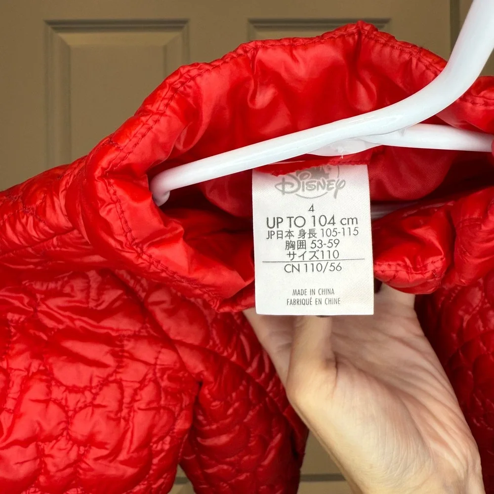 Disney Minnie Mouse Red Puffer Jacket Bow‎ Toddler Girl Size 4